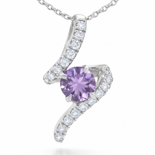 Natural Amethyst Silver Swirl Pendant Necklace