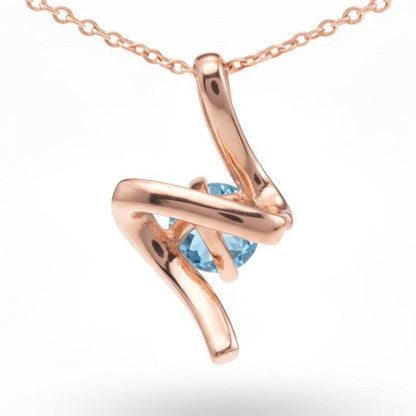 Natural Round Sky Blue Topaz Silver Teardrop Pendant Necklace