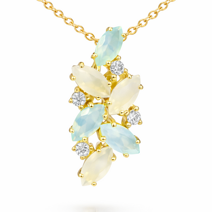 Natural Moonstone Silver Cluster Pendant Necklace