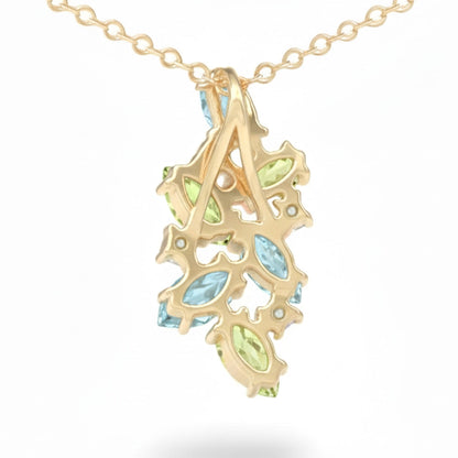 Natural Sky Blue Topaz Silver Cluster Pendant Necklace