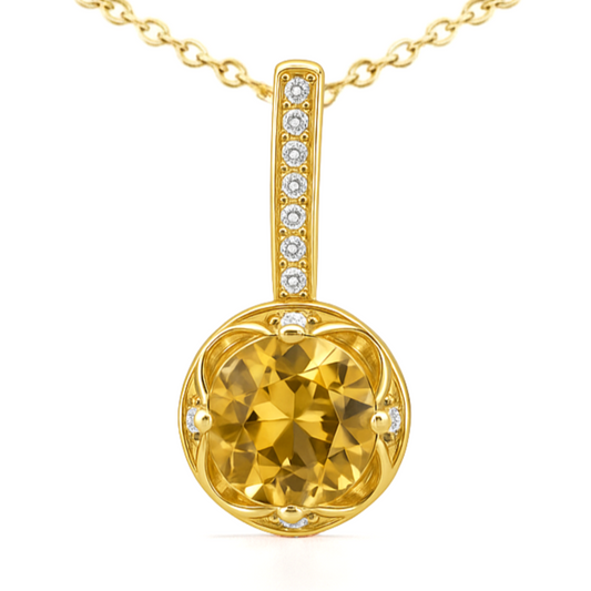 Natural Yellow Citrine Sterling Silver Pendant