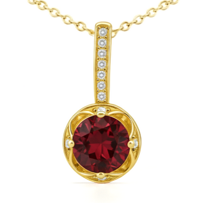 Natural Round Garnet Silver Pendant Necklace