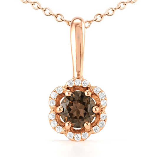 Natural Smoky Quartz Silver Floral Pave Necklace