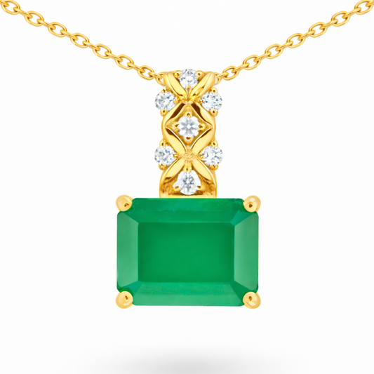 Natural Octagon Green Agate Sterling Silver Pendant Necklace