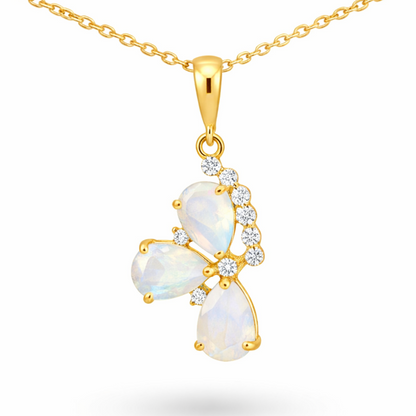 Natural Pear Rainbow Moonstone Silver Pendant Necklace