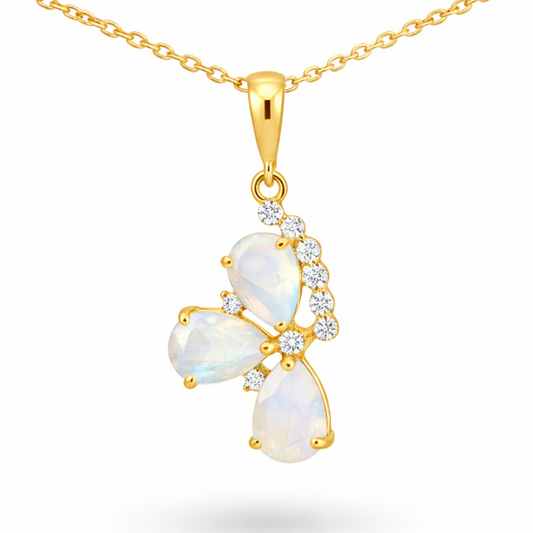 Natural Pear Rainbow Moonstone Silver Pendant Necklace
