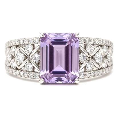 1.66 Ct Octagon Purple Amethyst and White Topaz Prong Silver Statement Ring