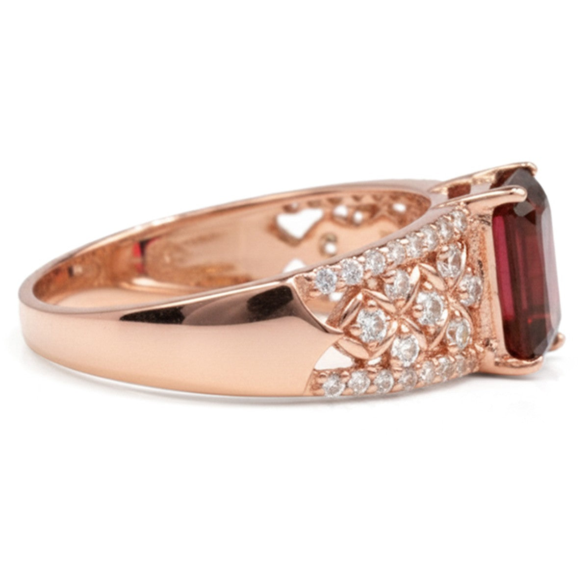 1.55 Ct Emerald Red Garnet and White Topaz Prong Silver Cocktail Ring