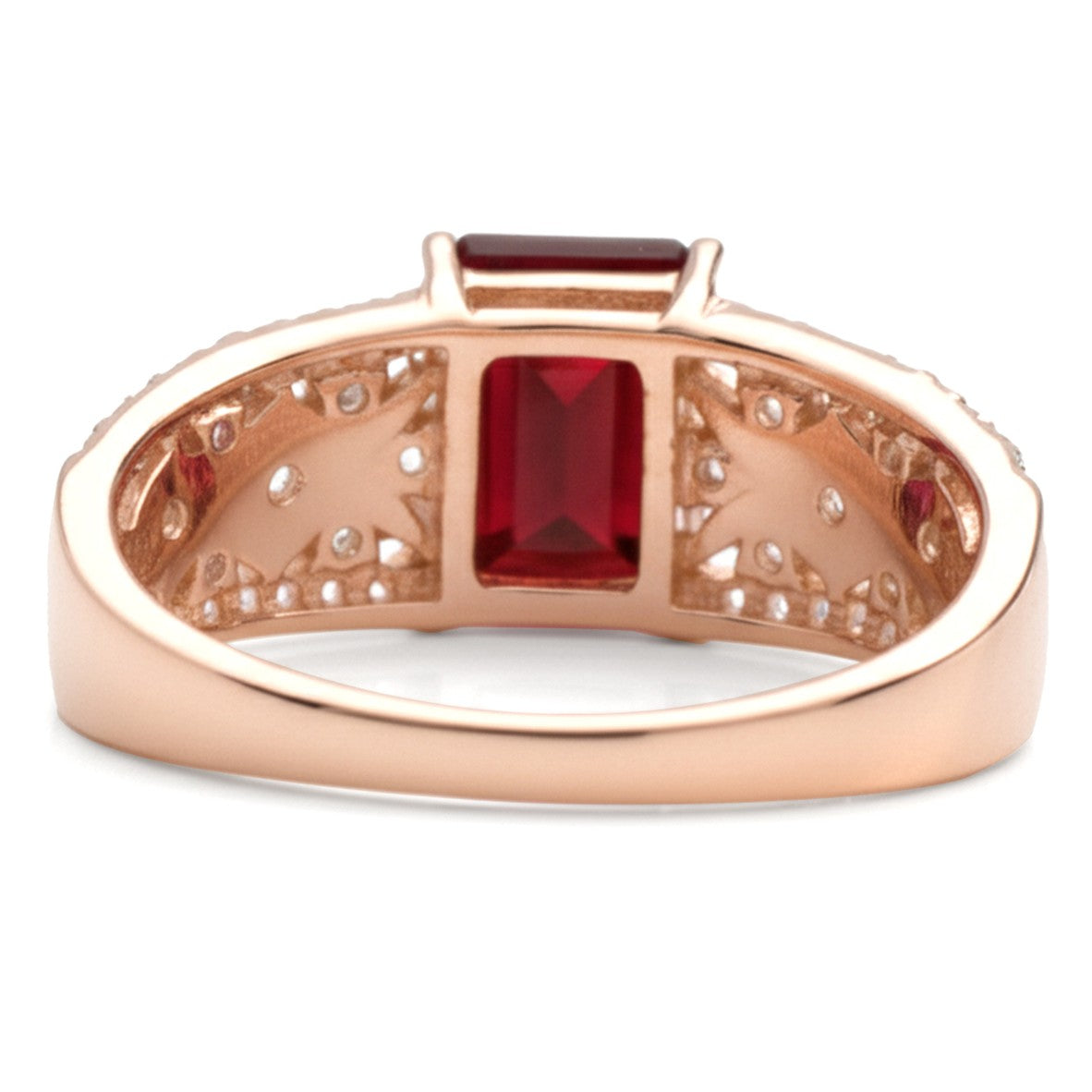 1.55 Ct Emerald Red Garnet and White Topaz Prong Silver Cocktail Ring