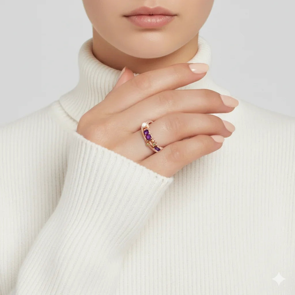 Natural Rhodolite and Multi Stone Silver Ring