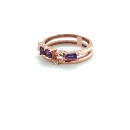 Natural Rhodolite and Multi Stone Silver Ring