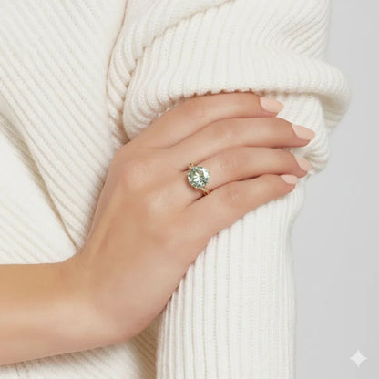 3.11 Ct Round Green Amethyst and White Topaz Prong Silver Bypass Ring