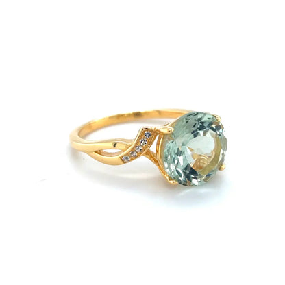 3.11 Ct Round Green Amethyst and White Topaz Prong Silver Bypass Ring