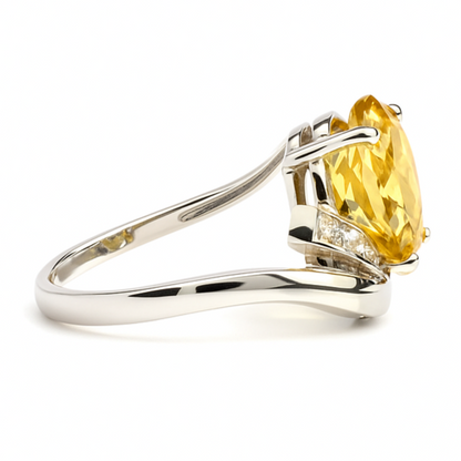 3.16 Ct Round Yellow Citrine and White Topaz Prong Silver Bypass Ring