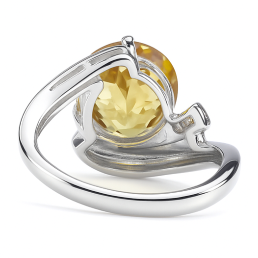 3.16 Ct Round Yellow Citrine and White Topaz Prong Silver Bypass Ring