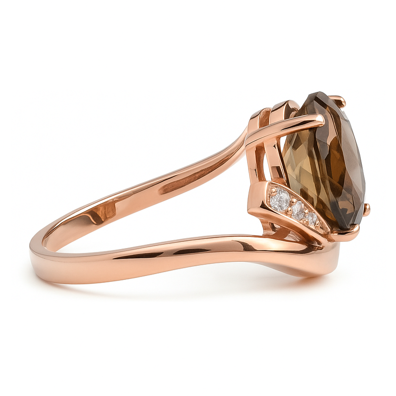Natural Brown Smoky Quartz Sterling Silver Bypass Ring