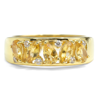 0.56 Ct Marquise and Pear Yellow Citrine and White Topaz Prong Silver Leaf Band Ring