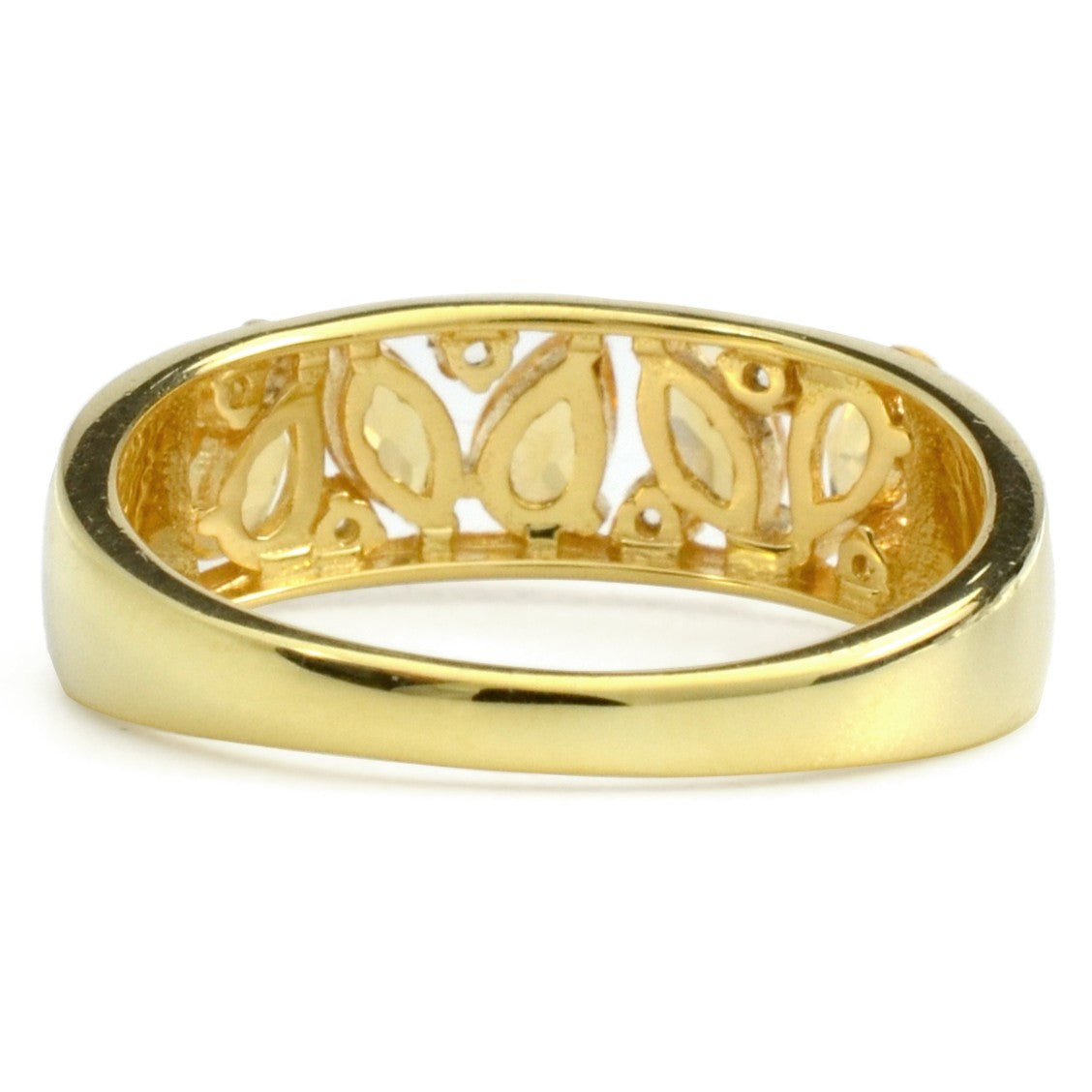 0.56 Ct Marquise and Pear Yellow Citrine and White Topaz Prong Silver Leaf Band Ring