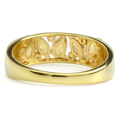 0.56 Ct Marquise and Pear Yellow Citrine and White Topaz Prong Silver Leaf Band Ring