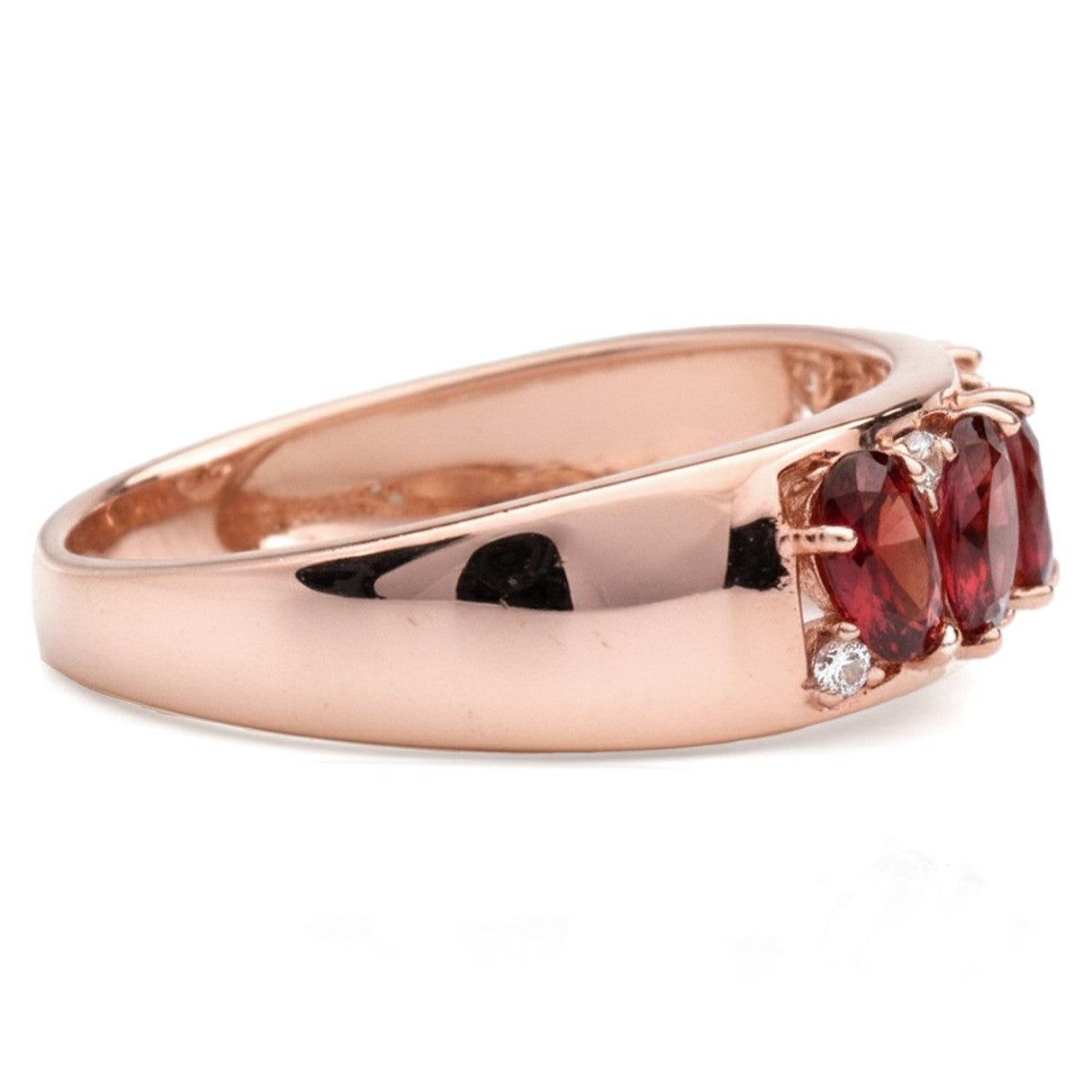 1.16 Ct Marquise and Pear Red Garnet and White Topaz Prong Silver Leaf Band Ring