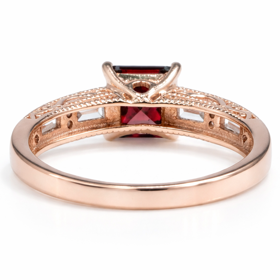 1.84 Ct Square Red Garnet and White Topaz Prong Silver Cocktail Ring