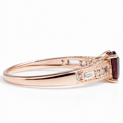 1.84 Ct Square Red Garnet and White Topaz Prong Silver Cocktail Ring
