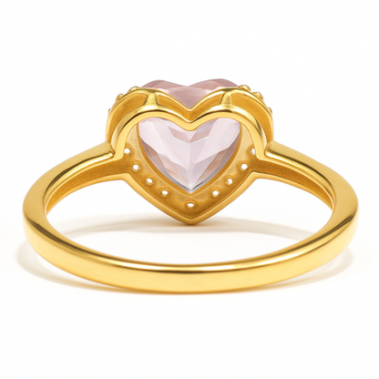 Natural Rose Quartz Gold Plated Silver Halo Heart Ring