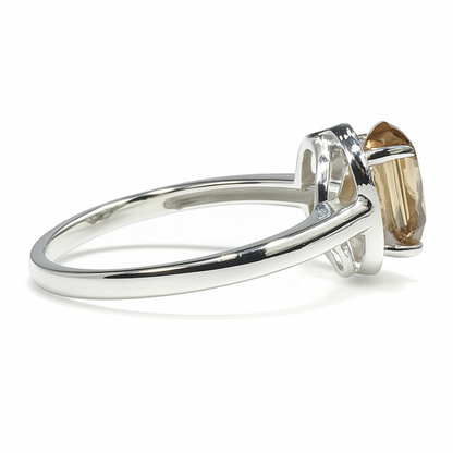 Natural Brown Quartz Sterling Silver Heart Halo Ring