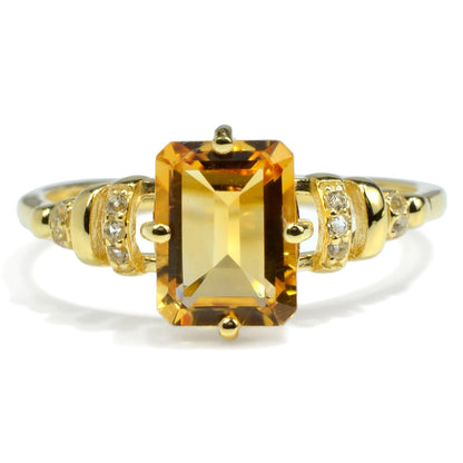 1.92 Ct Octagon Yellow Citrine and White Topaz Prong Silver Statement Ring