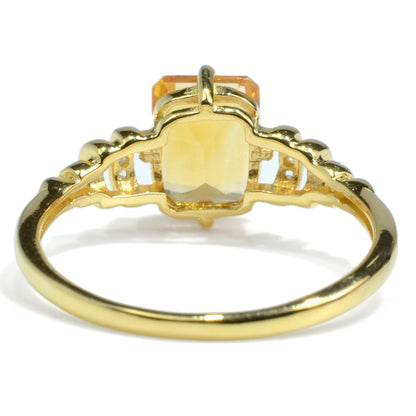 1.92 Ct Octagon Yellow Citrine and White Topaz Prong Silver Statement Ring