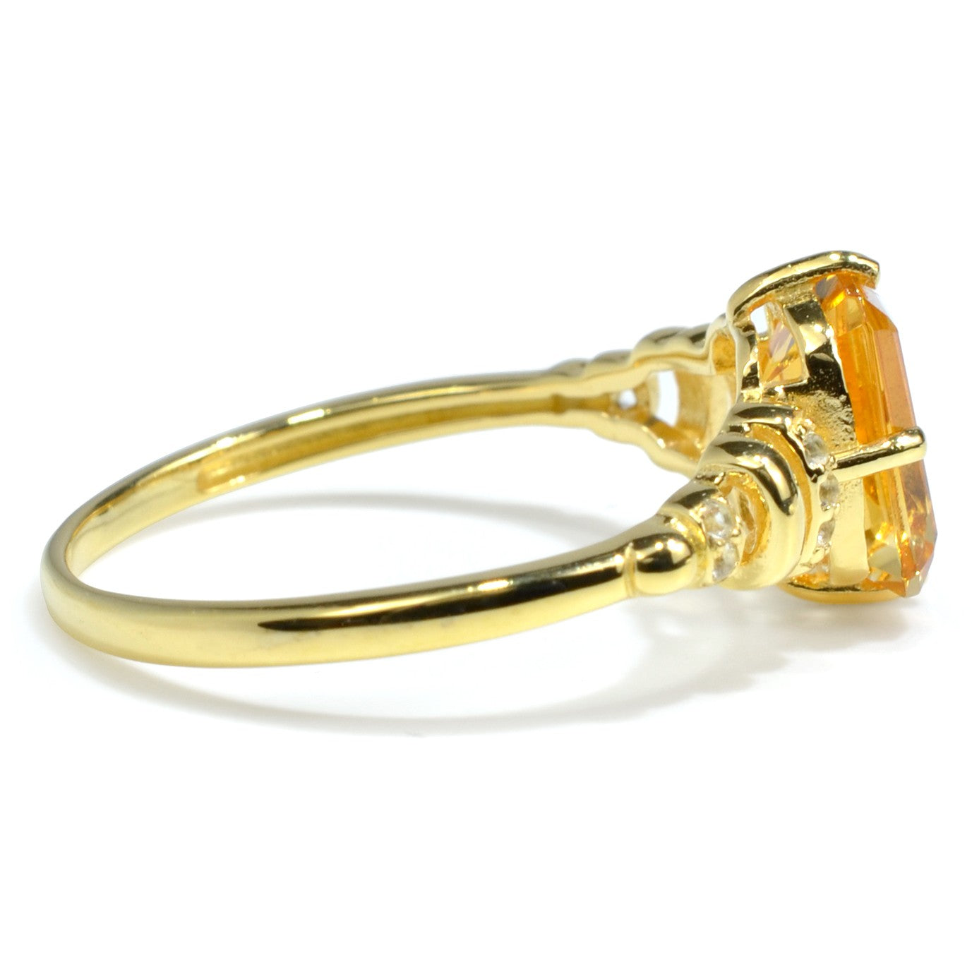 1.92 Ct Octagon Yellow Citrine and White Topaz Prong Silver Statement Ring