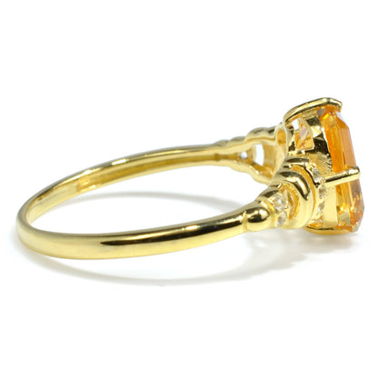 1.92 Ct Octagon Yellow Citrine and White Topaz Prong Silver Statement Ring