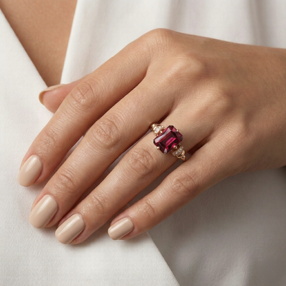 1.39 Ct Octagon Red Garnet Prong Silver Statement Ring