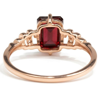 1.39 Ct Octagon Red Garnet Prong Silver Statement Ring