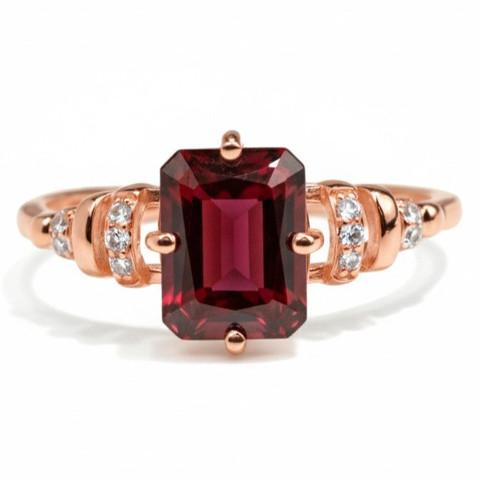 1.39 Ct Octagon Red Garnet Prong Silver Statement Ring