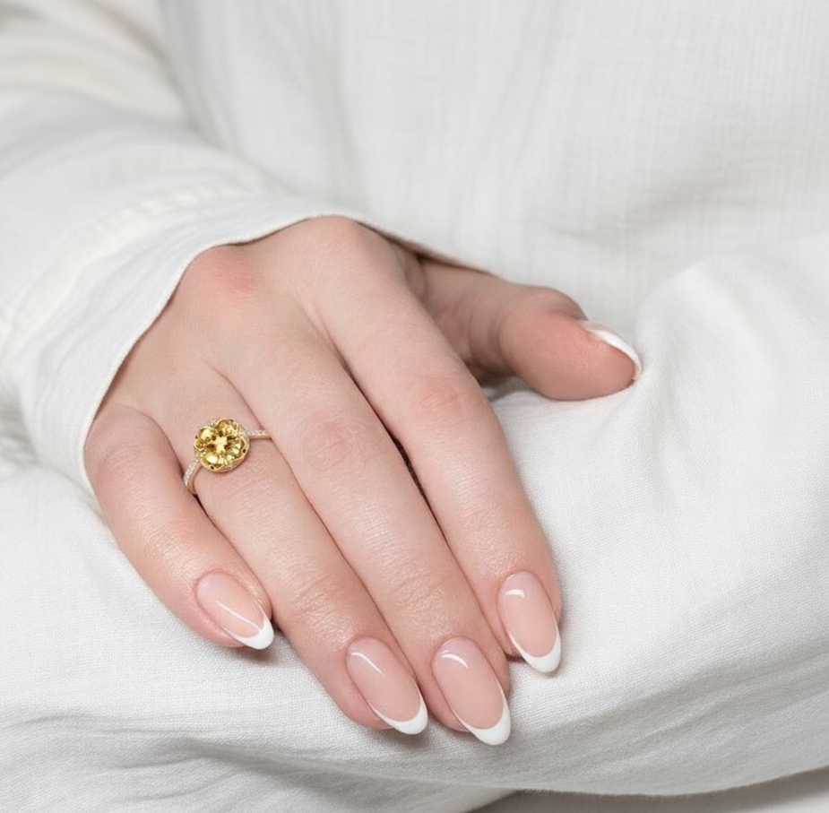 0.92 Ct Round Yellow Citrine and White Topaz Prong Silver Solitaire Ring
