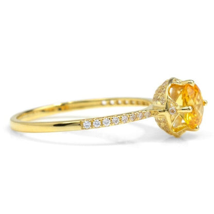 0.92 Ct Round Yellow Citrine and White Topaz Prong Silver Solitaire Ring