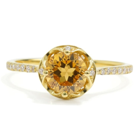 0.92 Ct Round Yellow Citrine and White Topaz Prong Silver Solitaire Ring