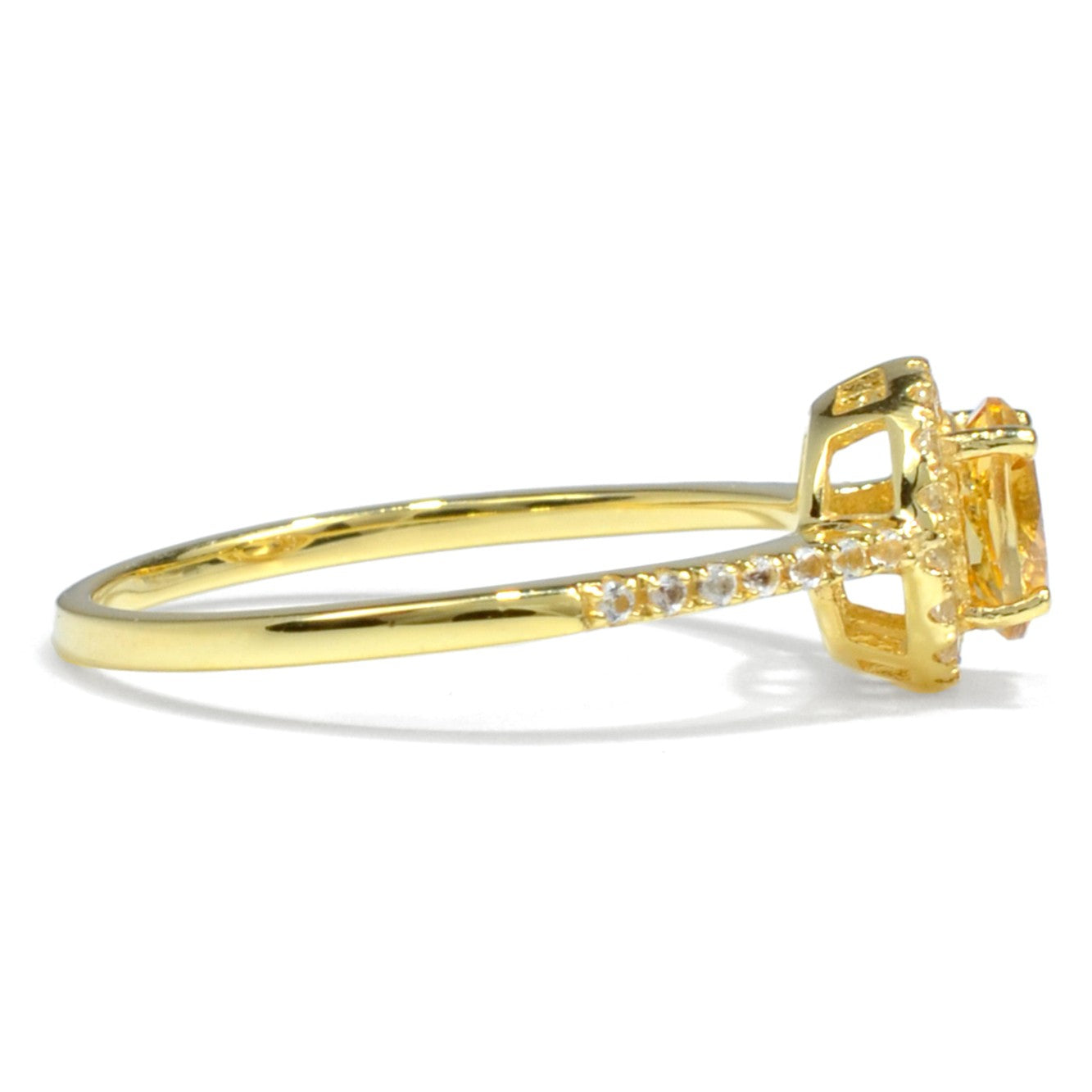 0.84 Ct Round Yellow Citrine and White Topaz Prong Silver Halo Ring