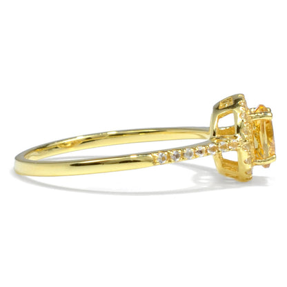 0.84 Ct Round Yellow Citrine and White Topaz Prong Silver Halo Ring