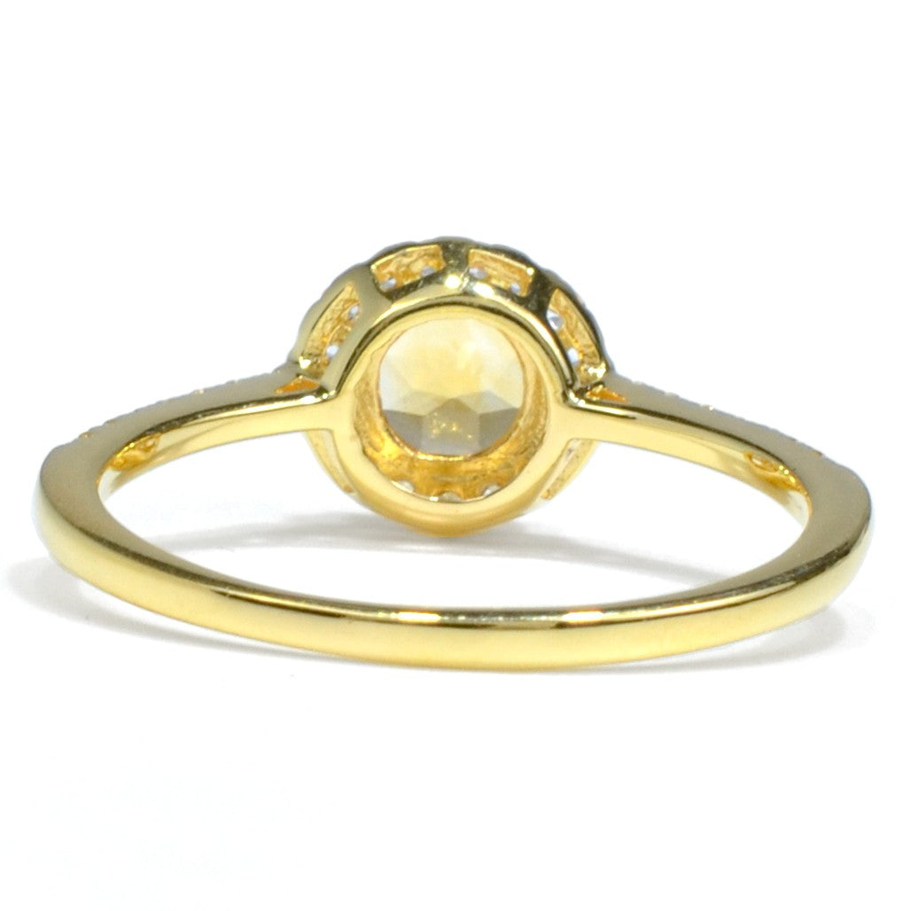 0.84 Ct Round Yellow Citrine and White Topaz Prong Silver Halo Ring