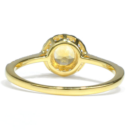 0.84 Ct Round Yellow Citrine and White Topaz Prong Silver Halo Ring