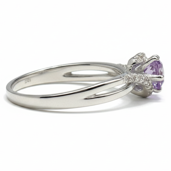 0.50 Ct Round Purple Amethyst and White Topaz Prong Silver Pave Bypass Ring