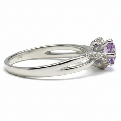 0.50 Ct Round Purple Amethyst and White Topaz Prong Silver Pave Bypass Ring