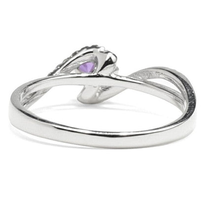 0.50 Ct Round Purple Amethyst and White Topaz Prong Silver Pave Bypass Ring