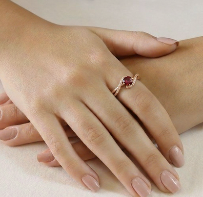 0.72 Round Red Garnet and White Topaz Prong Silver Bypass Ring