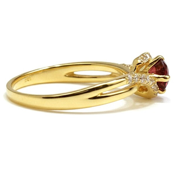 0.72 Round Red Garnet and White Topaz Prong Silver Bypass Ring