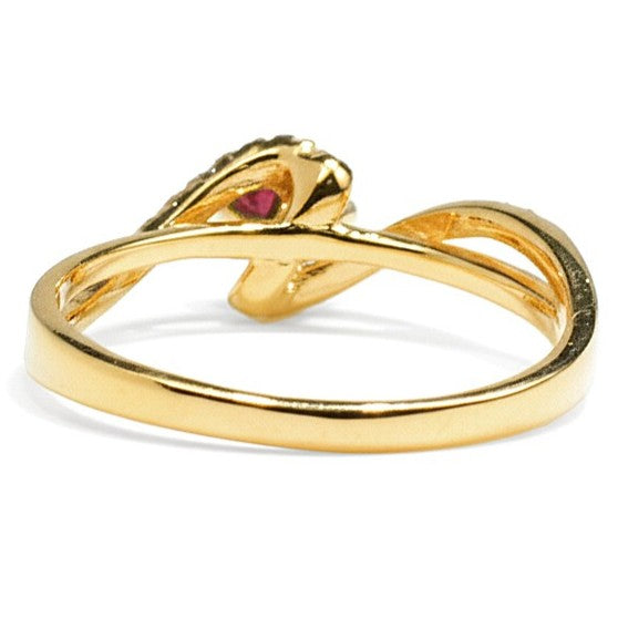 0.72 Round Red Garnet and White Topaz Prong Silver Bypass Ring