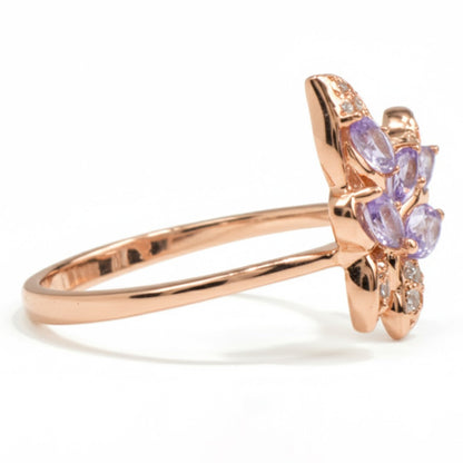 0.14 Ct Marquise Purple Amethyst and White Topaz Prong Silver Butterfly Ring