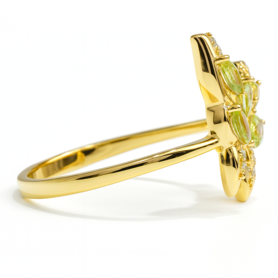 0.78 Ct Marquise Green Peridot and White Topaz Prong Silver Butterfly Ring